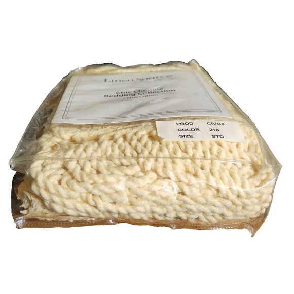 Linen Source Chic Chenille Standard Pillow Sham Yellow Tufted Stripe w/ Fringe - Picture 6 of 6